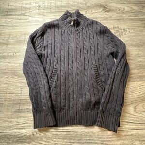 LL Bean Cardigan Sweater Girls M 10/12 Gray Cable Knit Full Zip Mock Neck AE39
